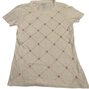 G.H. Bass‎ & Co. Women's Cream Beaded Floral Short Sleeve T-Shirt Size S